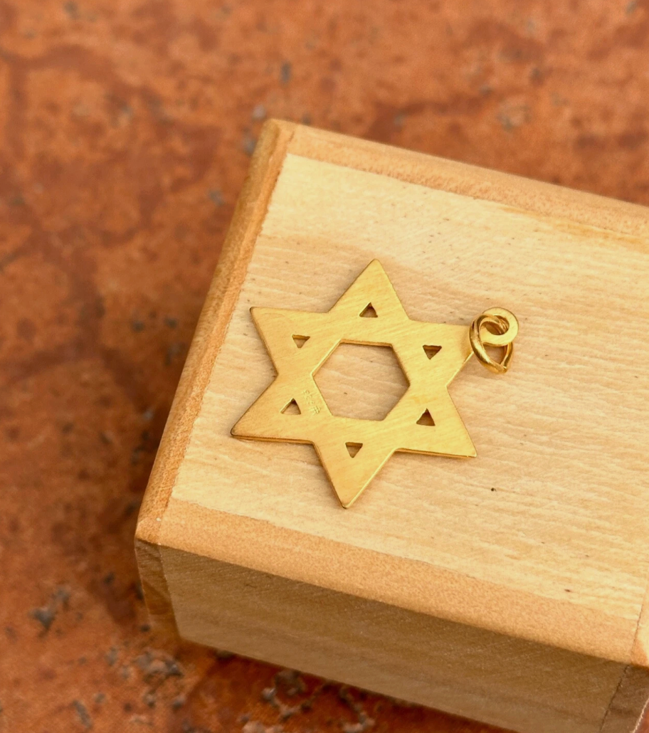 24KT Gold-Plated Star of David Textured Pendant 25mm