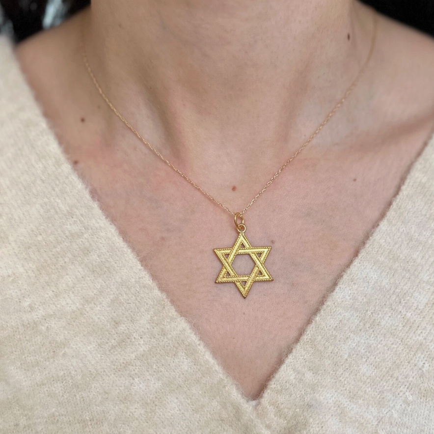 24KT Gold-Plated Star of David Textured Pendant 25mm