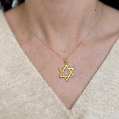 24KT Gold-Plated Star of David Textured Pendant 25mm