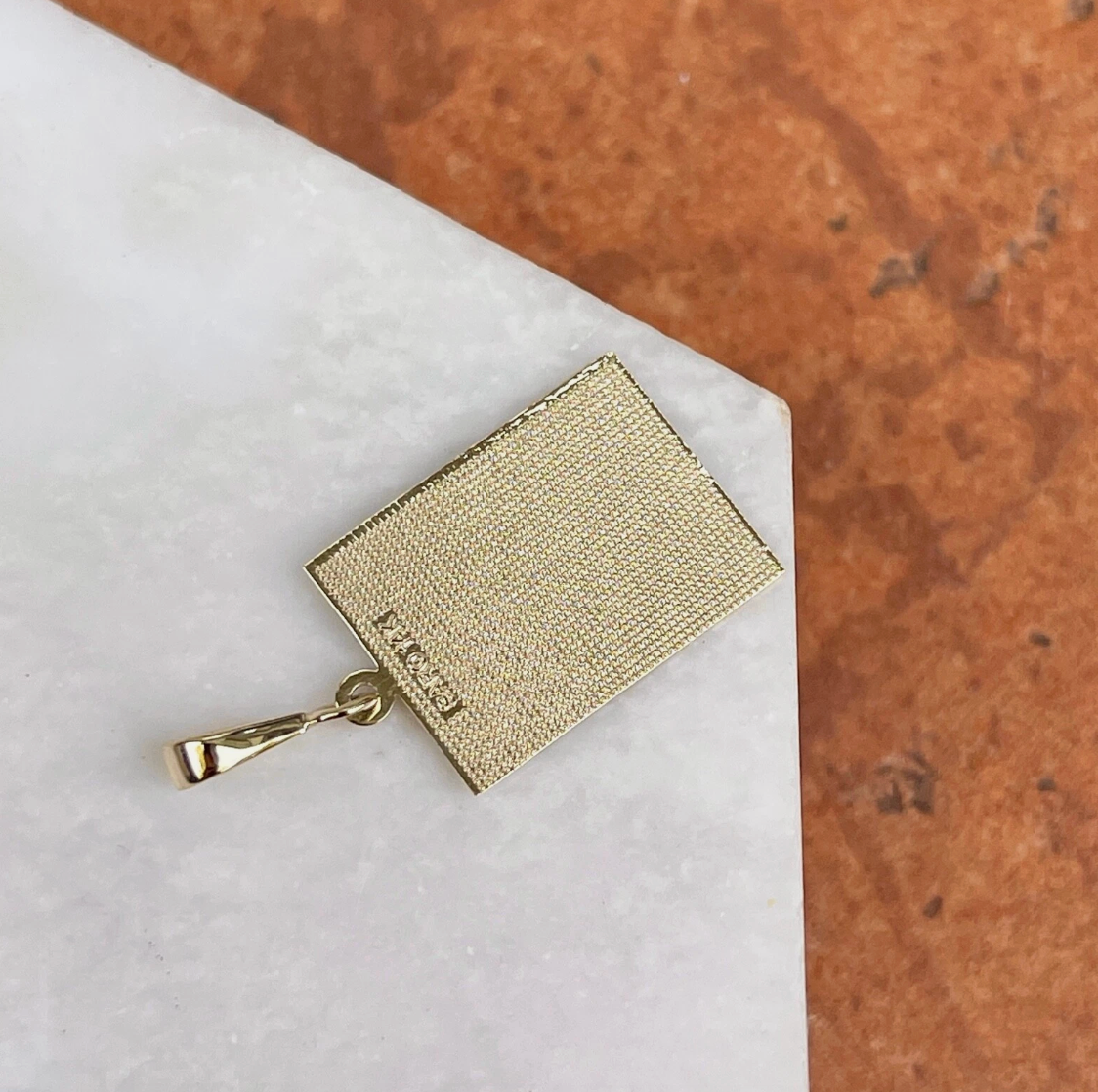 14KT Yellow Gold Caduceus Rectangle Medal Pendant