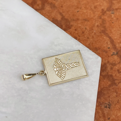 14KT Yellow Gold Caduceus Rectangle Medal Pendant