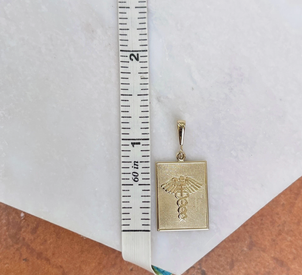 14KT Yellow Gold Caduceus Rectangle Medal Pendant