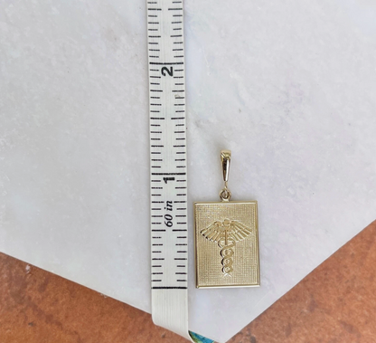 14KT Yellow Gold Caduceus Rectangle Medal Pendant