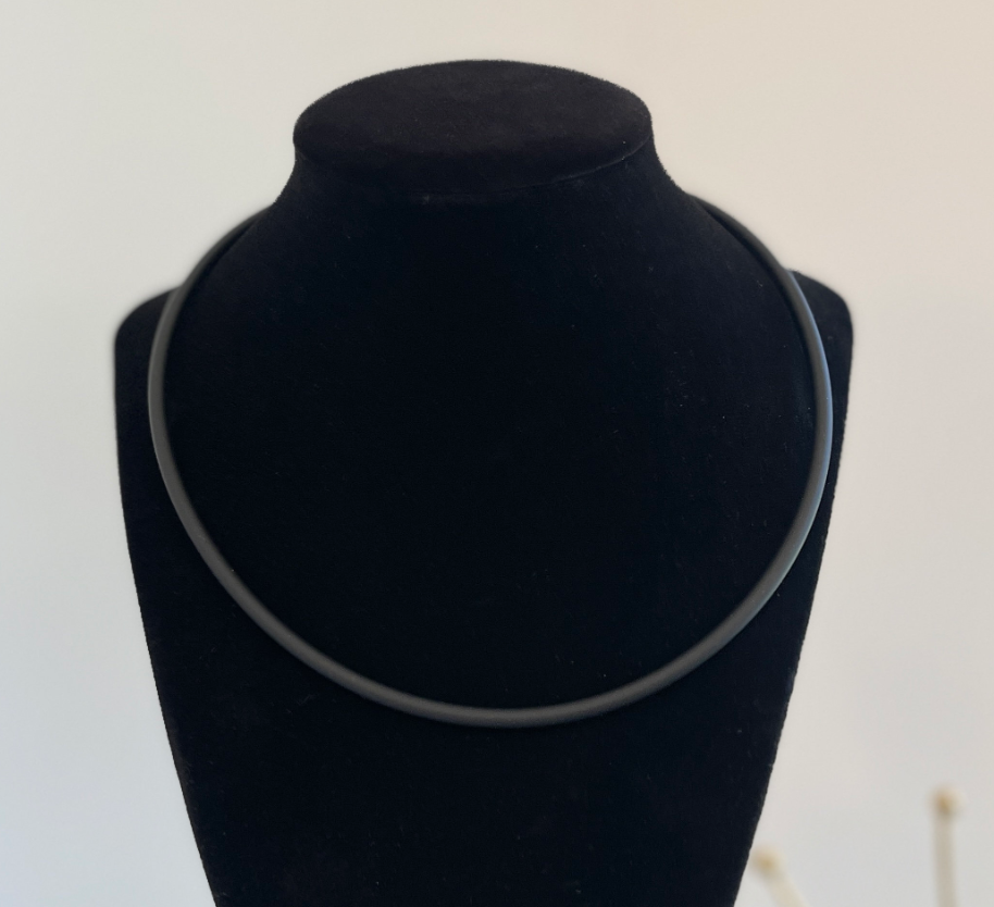 14KT White Gold 4mm Black Rubber Necklace