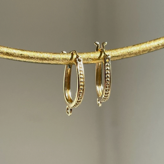 14KT Yellow Gold Beaded Oval Hoop Earrings with Closed Ring