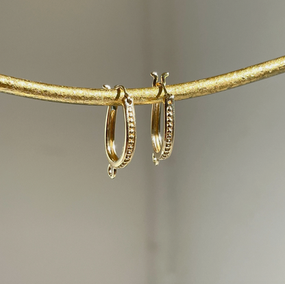 14KT Yellow Gold Beaded Oval Hoop Earrings with Closed Ring