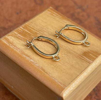 14KT Yellow Gold Beaded Oval Hoop Earrings with Closed Ring