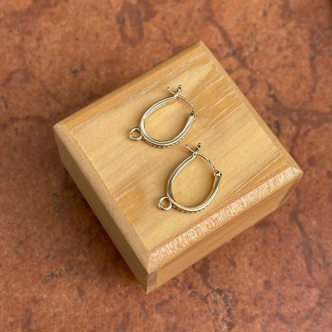 14KT Yellow Gold Beaded Oval Hoop Earrings with Closed Ring