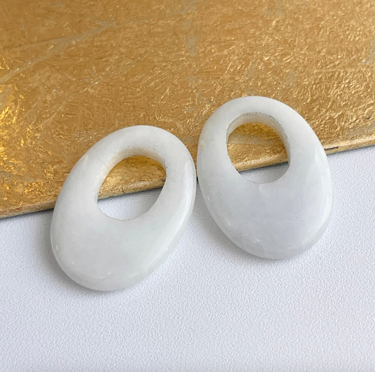 Estate Gray White Quartz Oval Gemstone Earring Charms