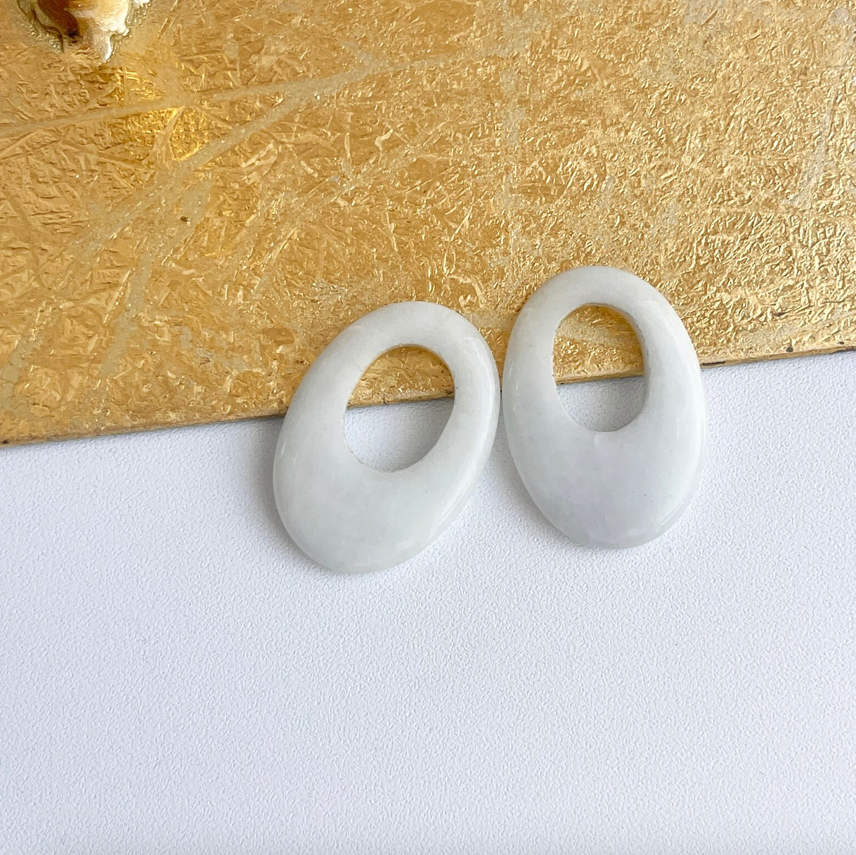 Estate Gray White Quartz Oval Gemstone Earring Charms