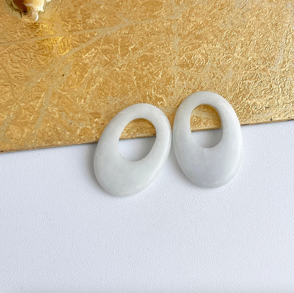 Estate Gray White Quartz Oval Gemstone Earring Charms