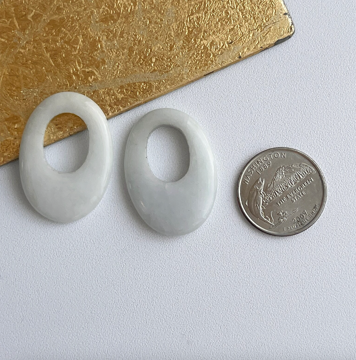 Estate Gray White Quartz Oval Gemstone Earring Charms