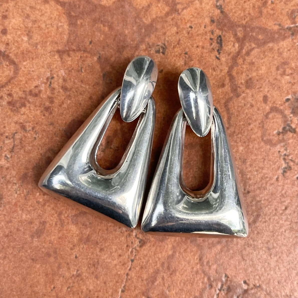 Estate Sterling Silver Triangle Door Knocker Earrings