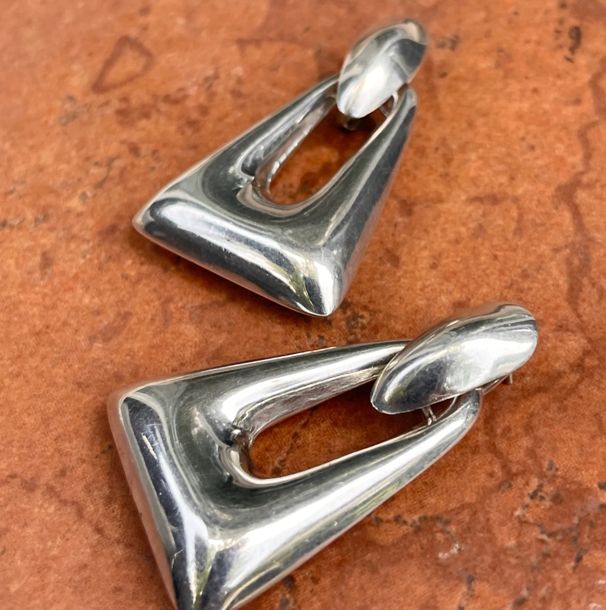 Estate Sterling Silver Triangle Door Knocker Earrings