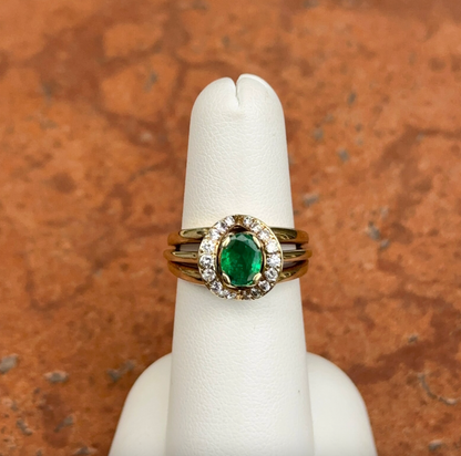 Estate Jose Hess 18KT Yellow Gold Oval .85 CT Emerald + Diamond Ring