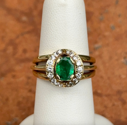 Estate Jose Hess 18KT Yellow Gold Oval .85 CT Emerald + Diamond Ring