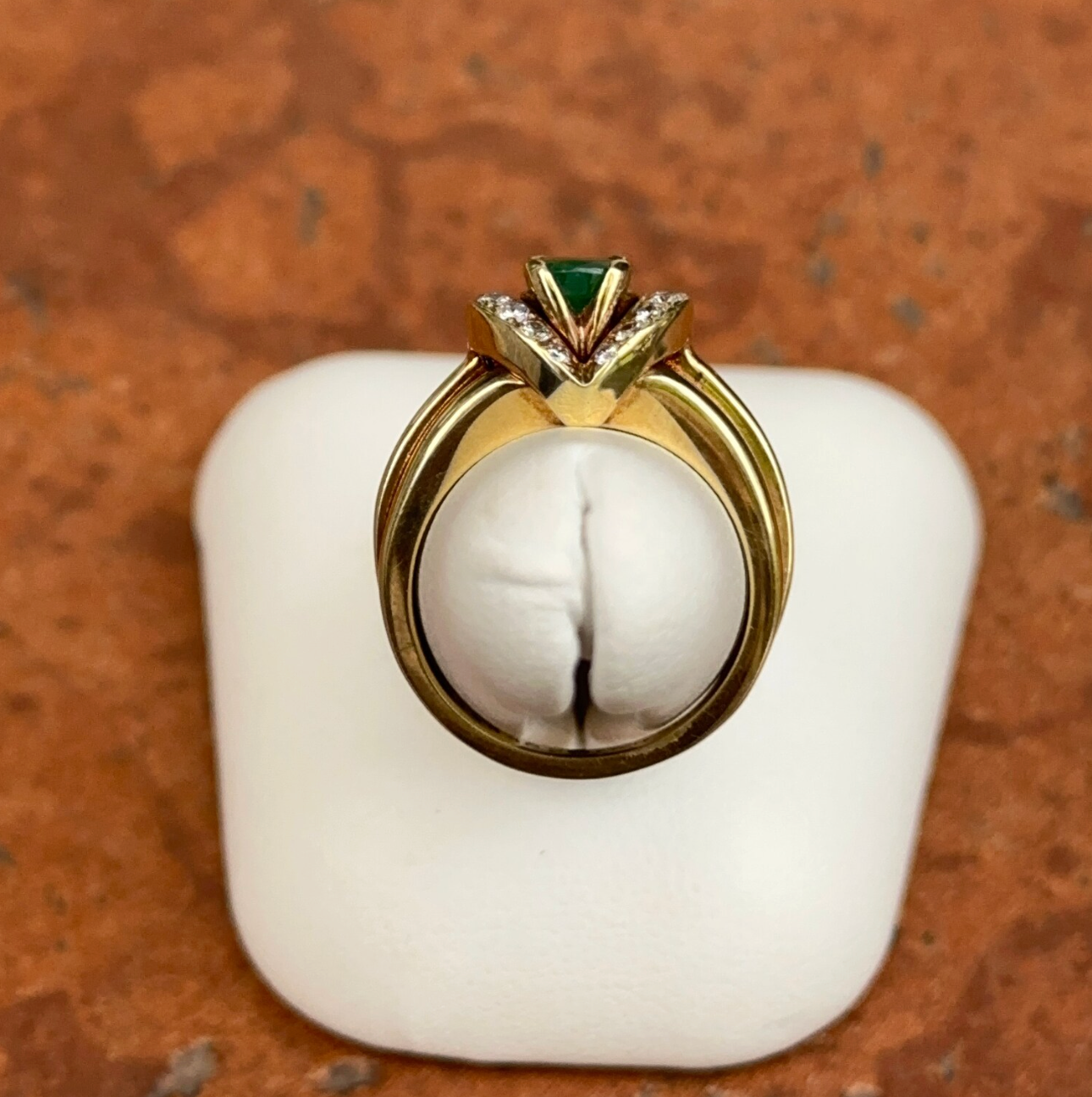 Estate Jose Hess 18KT Yellow Gold Oval .85 CT Emerald + Diamond Ring