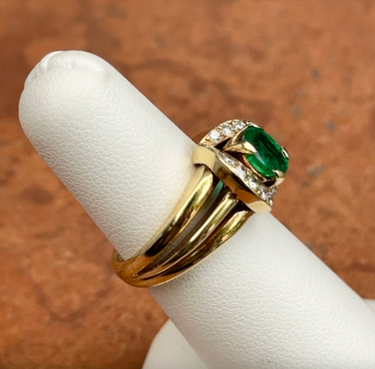 Estate Jose Hess 18KT Yellow Gold Oval .85 CT Emerald + Diamond Ring