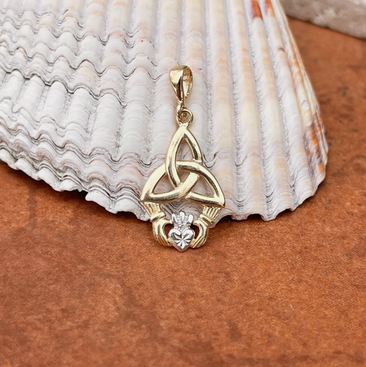 14K Yellow Gold Diamond-Cut Celtic Trinity Knot + Heart Pendant