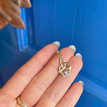 14K Yellow Gold Diamond-Cut Celtic Trinity Knot + Heart Pendant