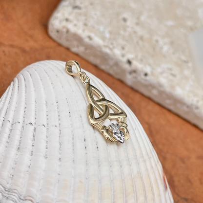 14K Yellow Gold Diamond-Cut Celtic Trinity Knot + Heart Pendant