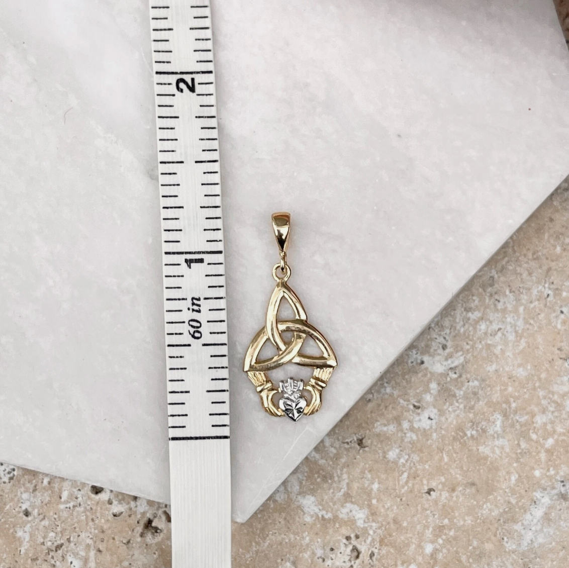 14K Yellow Gold Diamond-Cut Celtic Trinity Knot + Heart Pendant