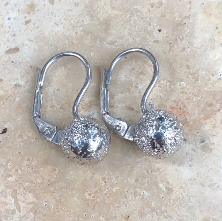 Sterling Silver Diamond-Cut Sparkle Ball Lever Back Earrings 8mm