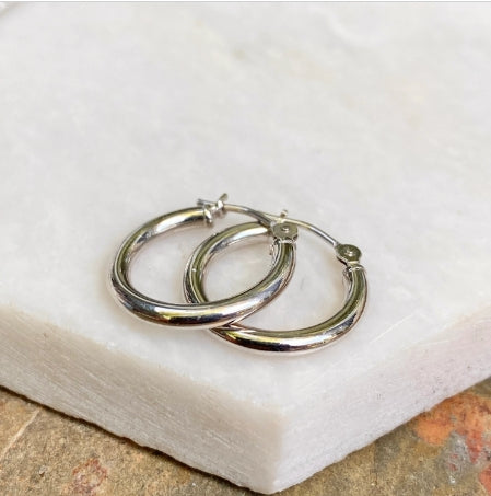 14KT White Gold 2mm Small Round Hoop Earrings 15mm