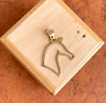 14KT Yellow Gold Horse Head Profile Outline Pendant Charm