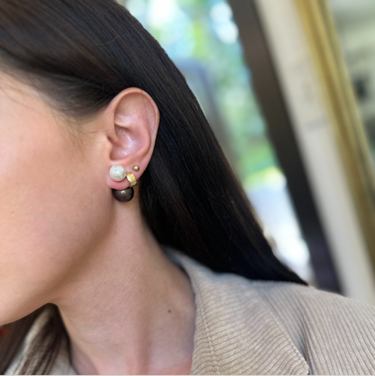 Sterling Silver Double-Ended White + Black Gray Pearl Ball Earrings