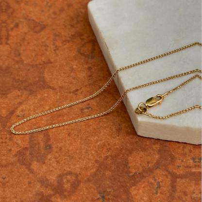 18KT Yellow Gold Solid 1mm Diamond-Cut Spiga Chain Necklace Various Lengths