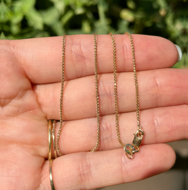 18KT Yellow Gold Solid 1mm Diamond-Cut Spiga Chain Necklace Various Lengths