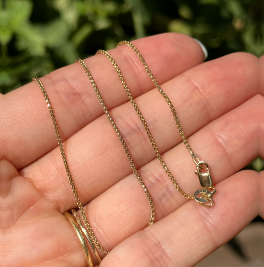 18KT Yellow Gold Solid 1mm Diamond-Cut Spiga Chain Necklace Various Lengths