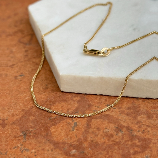 18KT Yellow Gold Solid 1mm Diamond-Cut Spiga Chain Necklace Various Lengths