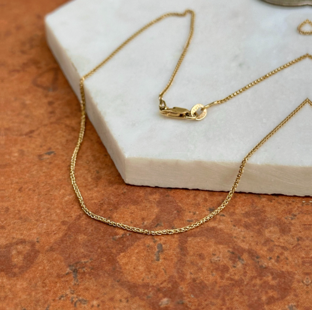 18KT Yellow Gold Solid 1mm Diamond-Cut Spiga Chain Necklace Various Lengths