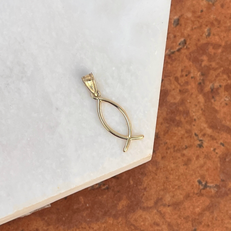 10KT Yellow Gold Fish Ichthus Jesus Vertical Pendant Charm 18mm