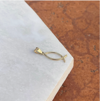 10KT Yellow Gold Fish Ichthus Jesus Vertical Pendant Charm 18mm