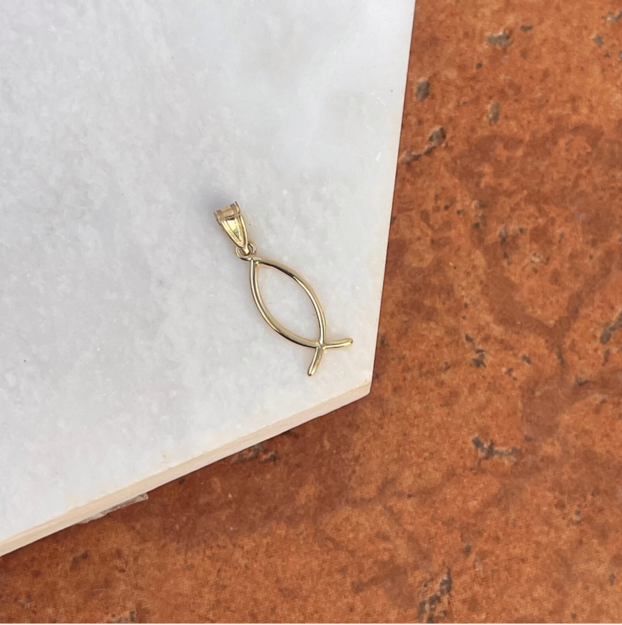 10KT Yellow Gold Fish Ichthus Jesus Vertical Pendant Charm 18mm