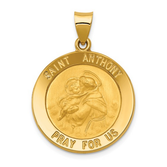 14KT Yellow Gold St Anthony "Pray for Us" Round Medal Pendant 23mm