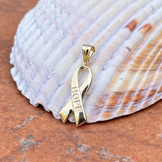 10KT Yellow Gold Cancer Awareness Hope Ribbon Pendant