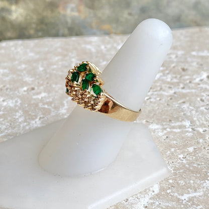 Estate 14KT Yellow Gold Marquise Colombian Emerald + Diamond Ring - LSJ