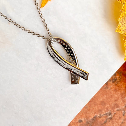 14KT White Gold & Pave Lab-Diamond Cancer Awareness Pendant Chain Necklace