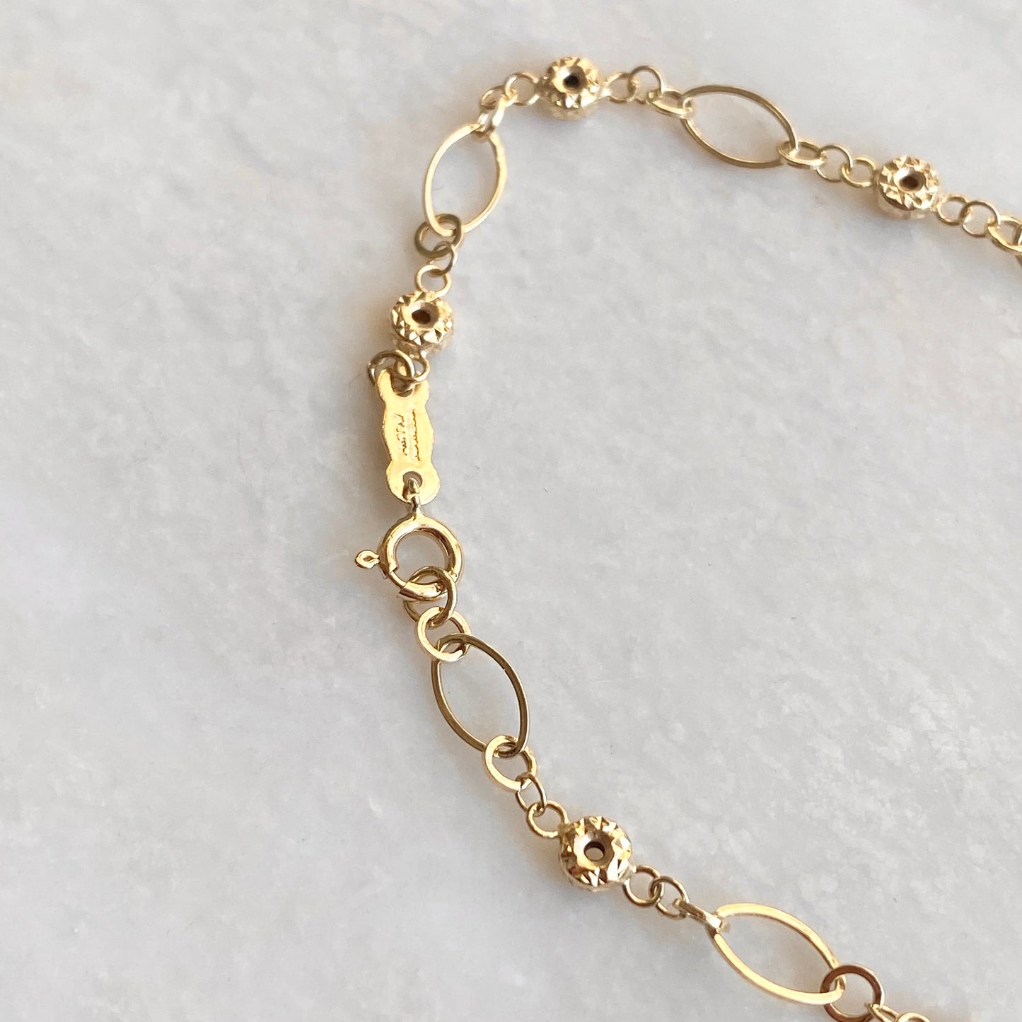 14KT Yellow Gold Diamond-Cut Ovals + Donuts Beaded Link Bracelet