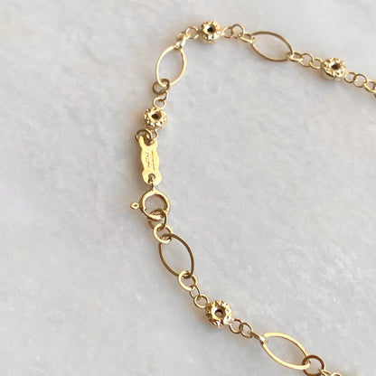 14KT Yellow Gold Diamond-Cut Ovals + Donuts Beaded Link Bracelet