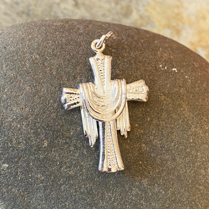 Sterling Silver Draped Cross Small Pendant Charm