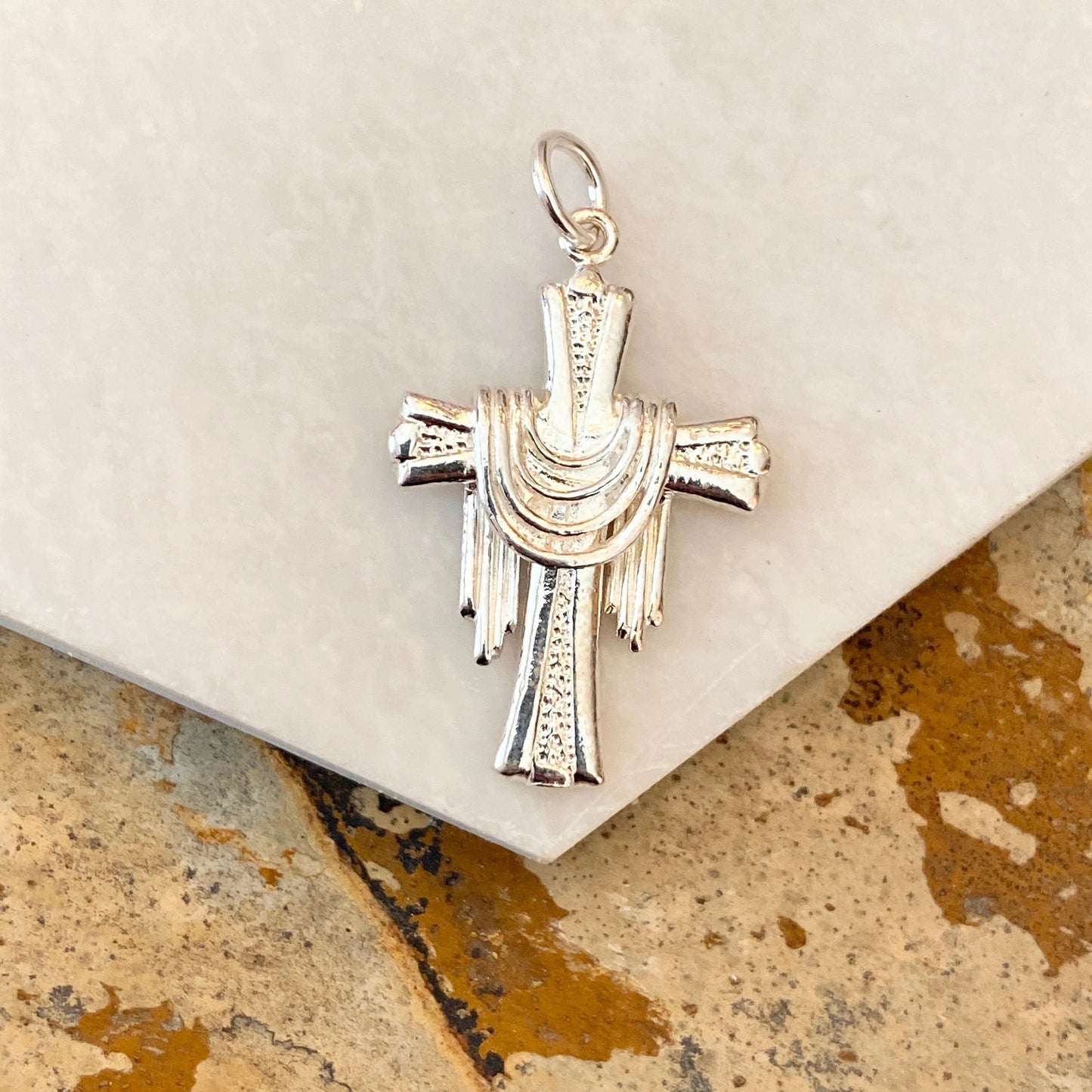 Sterling Silver Draped Cross Small Pendant Charm