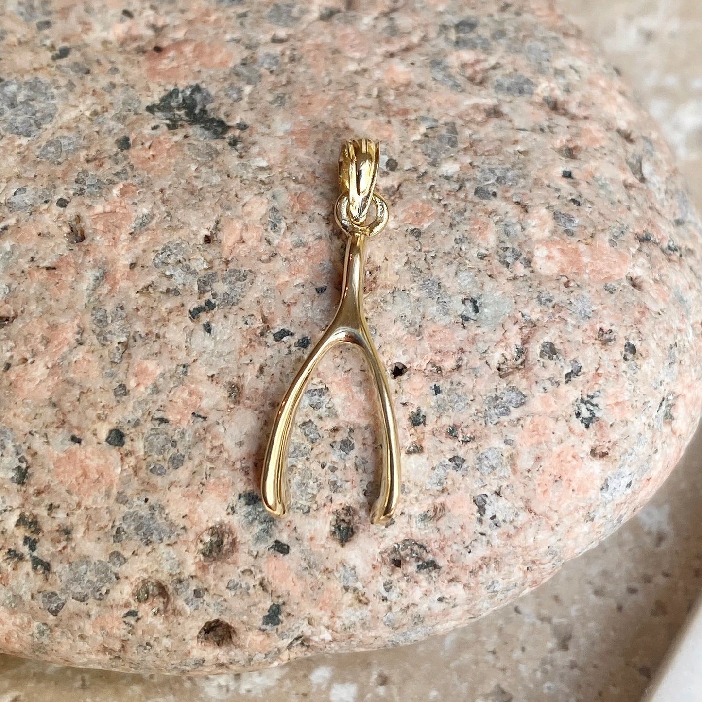 14KT Yellow Gold Wishbone Good Luck Small Pendant Charm