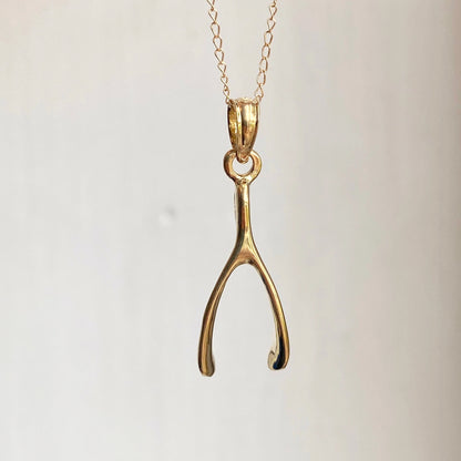 14KT Yellow Gold Wishbone Good Luck Small Pendant Charm