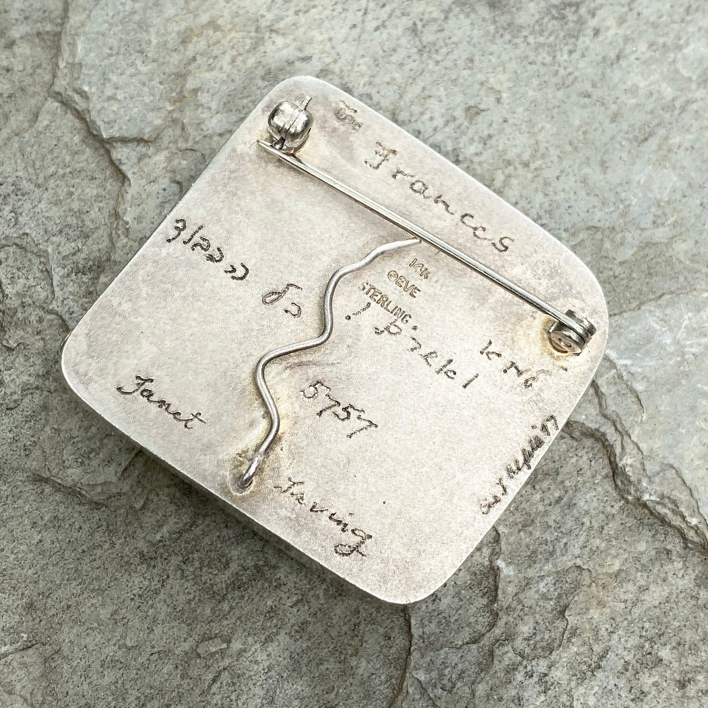 14KT Yellow Gold Sterling Silver Mabe Blister Pearl Pin Pendant Signed