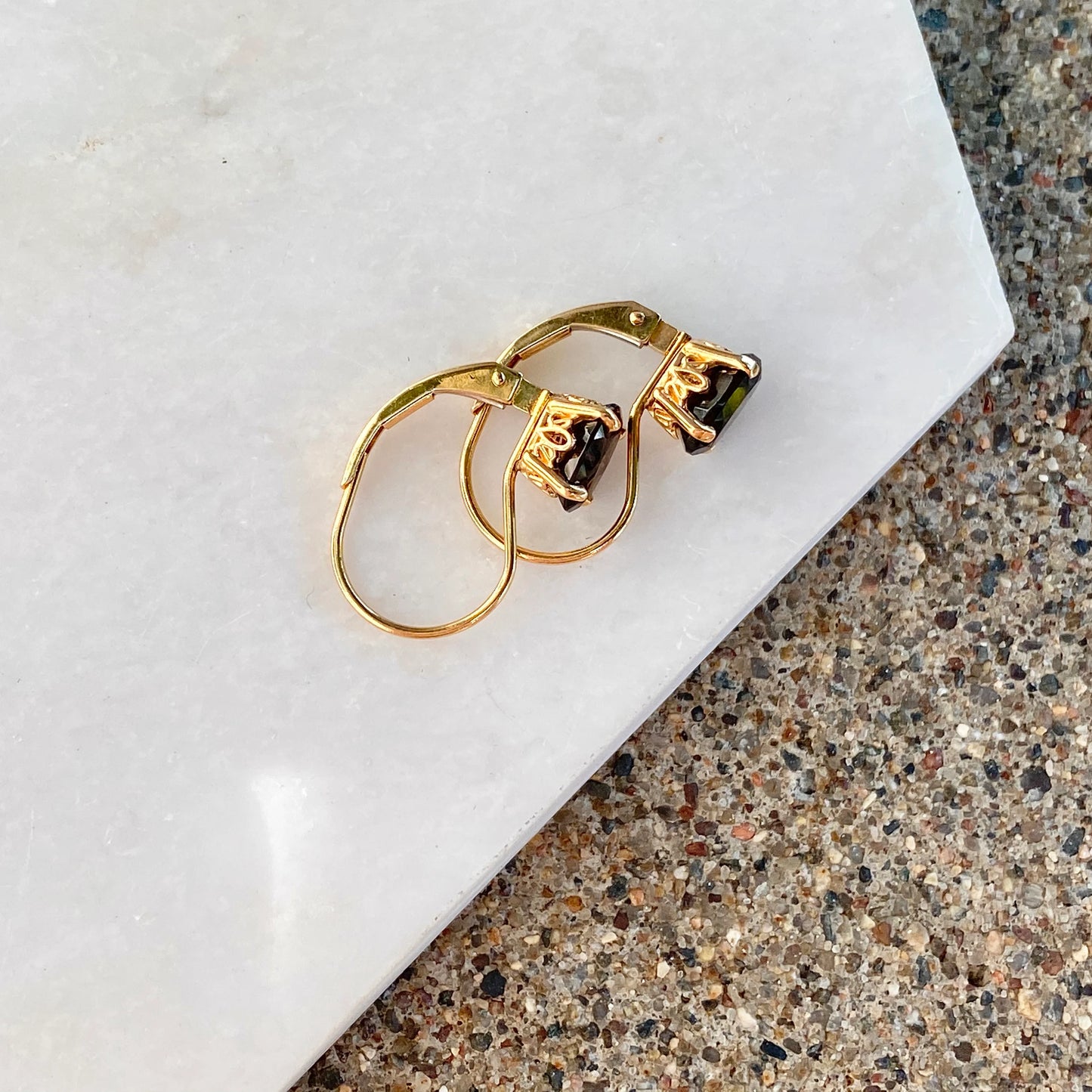 14KT Yellow Gold Smoky Quartz Filigree Lever Back Drop Earrings